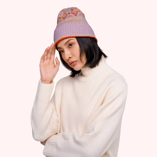 Fair Isle Beanie in Cream Mix