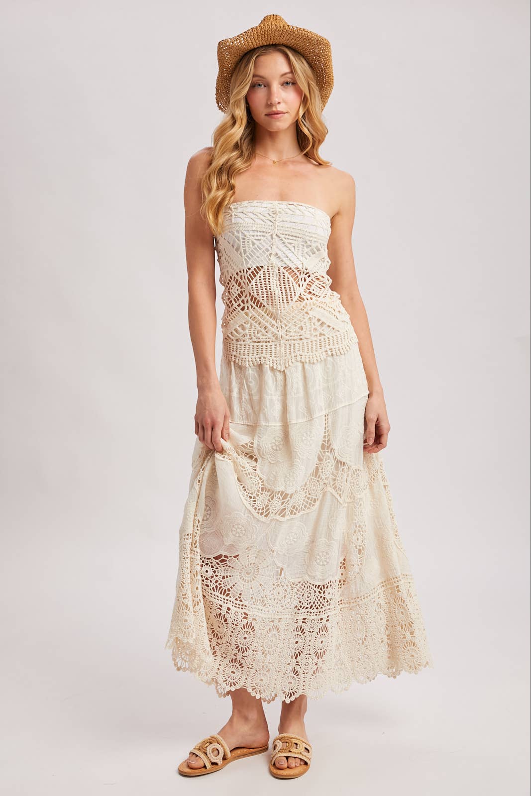 BOHO SHEER LACE MAXI SKIRT WITH LINING