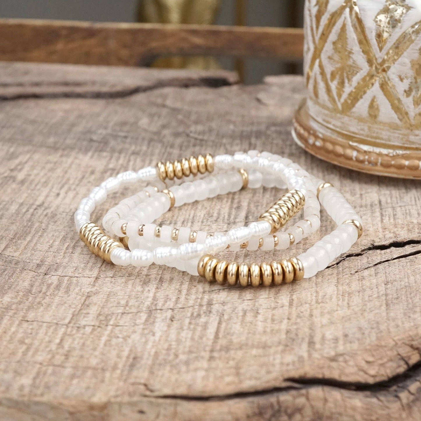 Classic Beaded Bracelet Trio – Natural Stone, Pearls & Glass