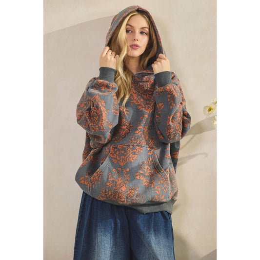 Vintage Wash Floral Fleece Hoodi