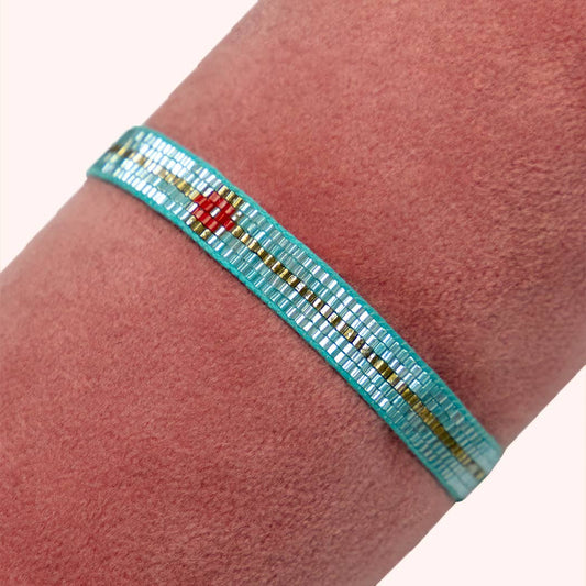 Beaded Bracelet Narrow - Aqua & Gold with Diamond