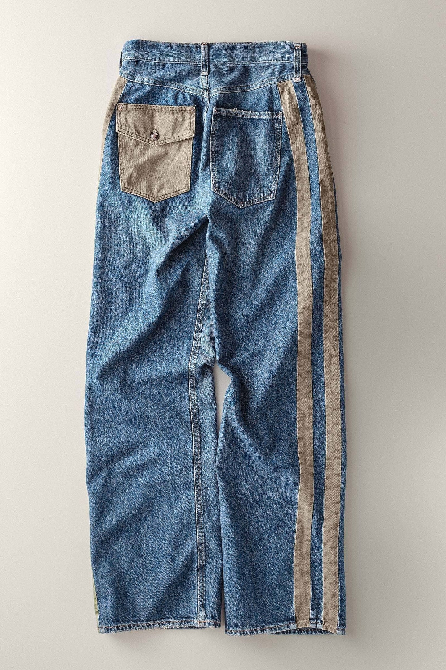 Slouchy Relaxed Wide-Leg Utility Stripe Denim Jeans