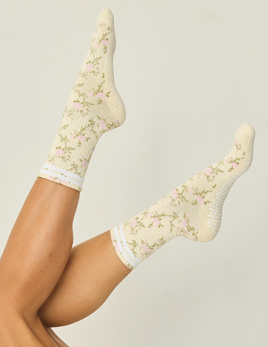 The Floral Grip Sock: Vintage Rose