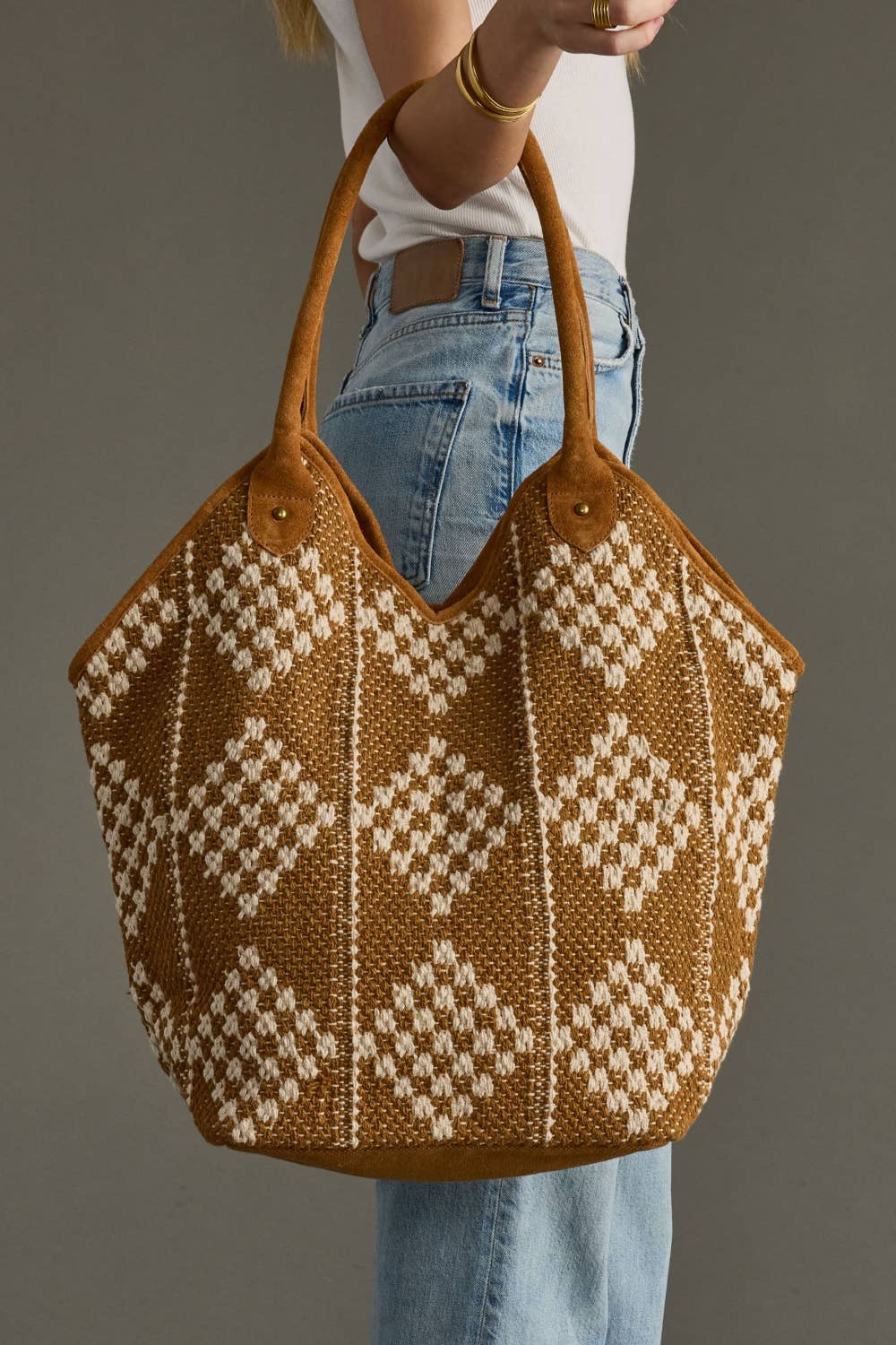Brown & Cream Diamond Pattern Tote