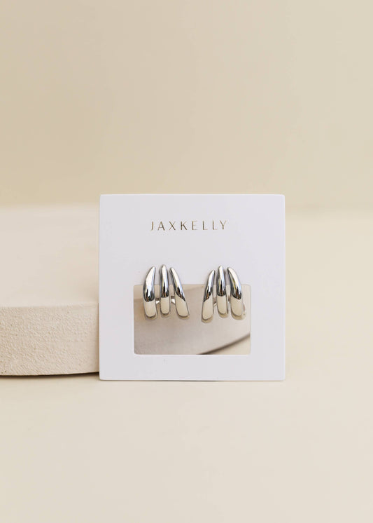 Silver Three Hoop Huggie - Earring