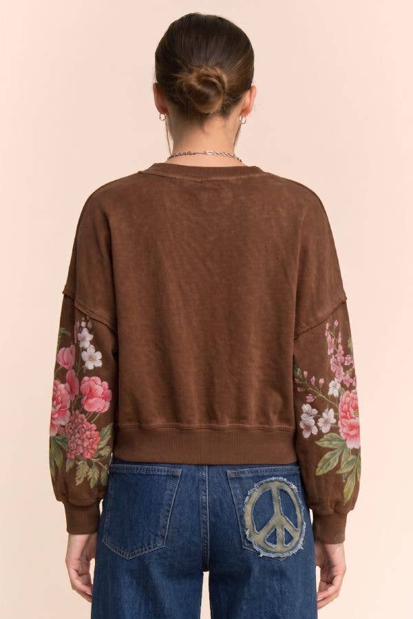 Vintage Botanical Floral Cropped Sweatshirt