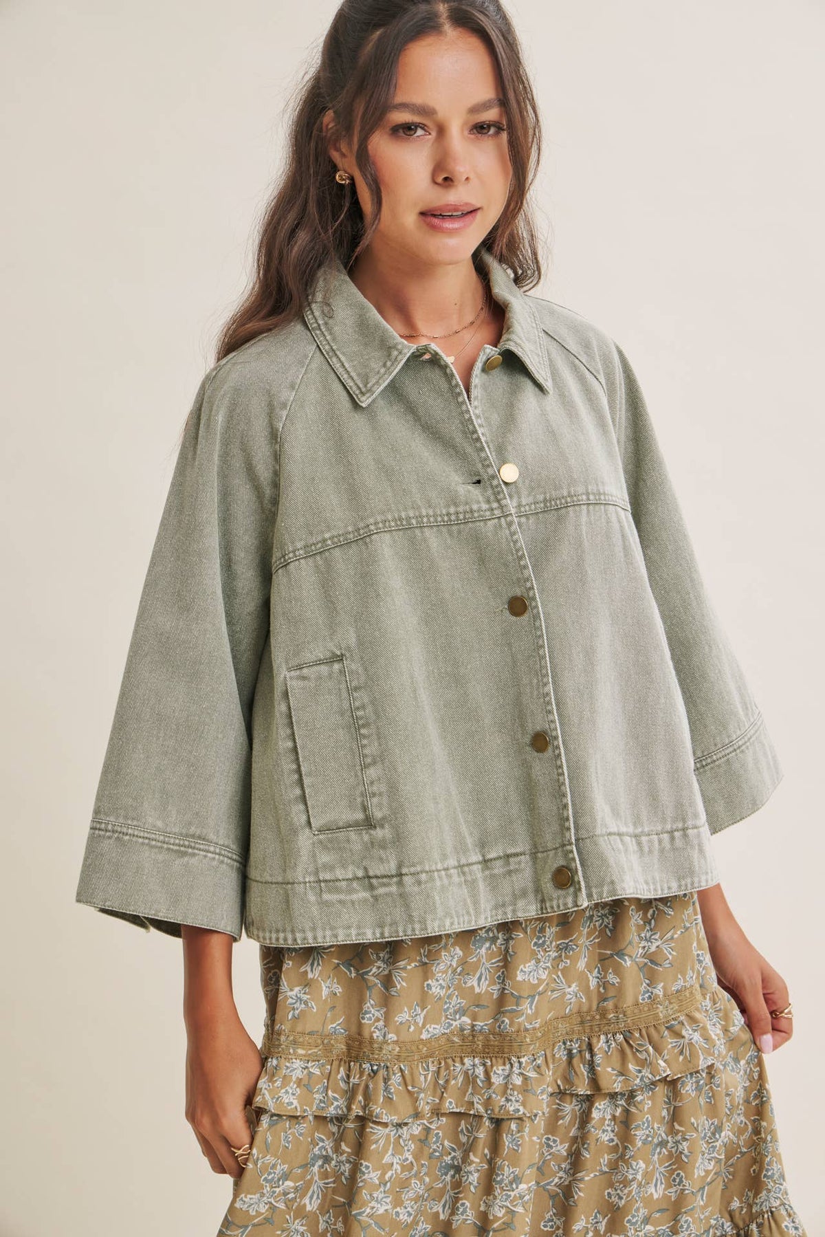 SEASONLESS MINERAL-WASHED COTTON TWILL UTILITY JACKET
