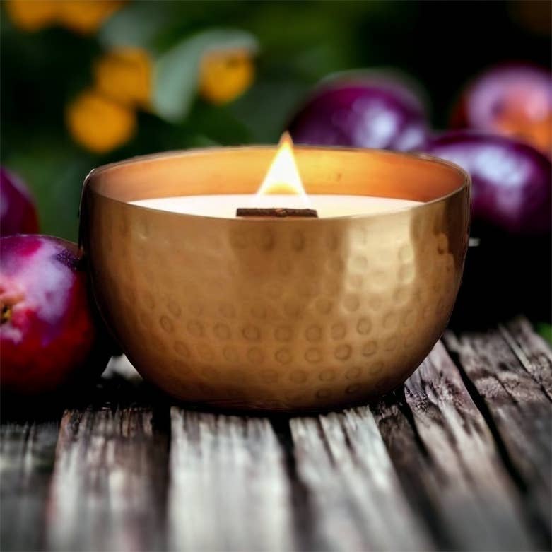 Woodland Plum & Amber-Solid Brass 14oz Soy Candle