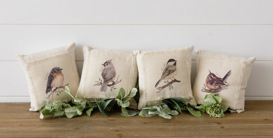Mini Watercolor Bird Pillows – 8” x 8”