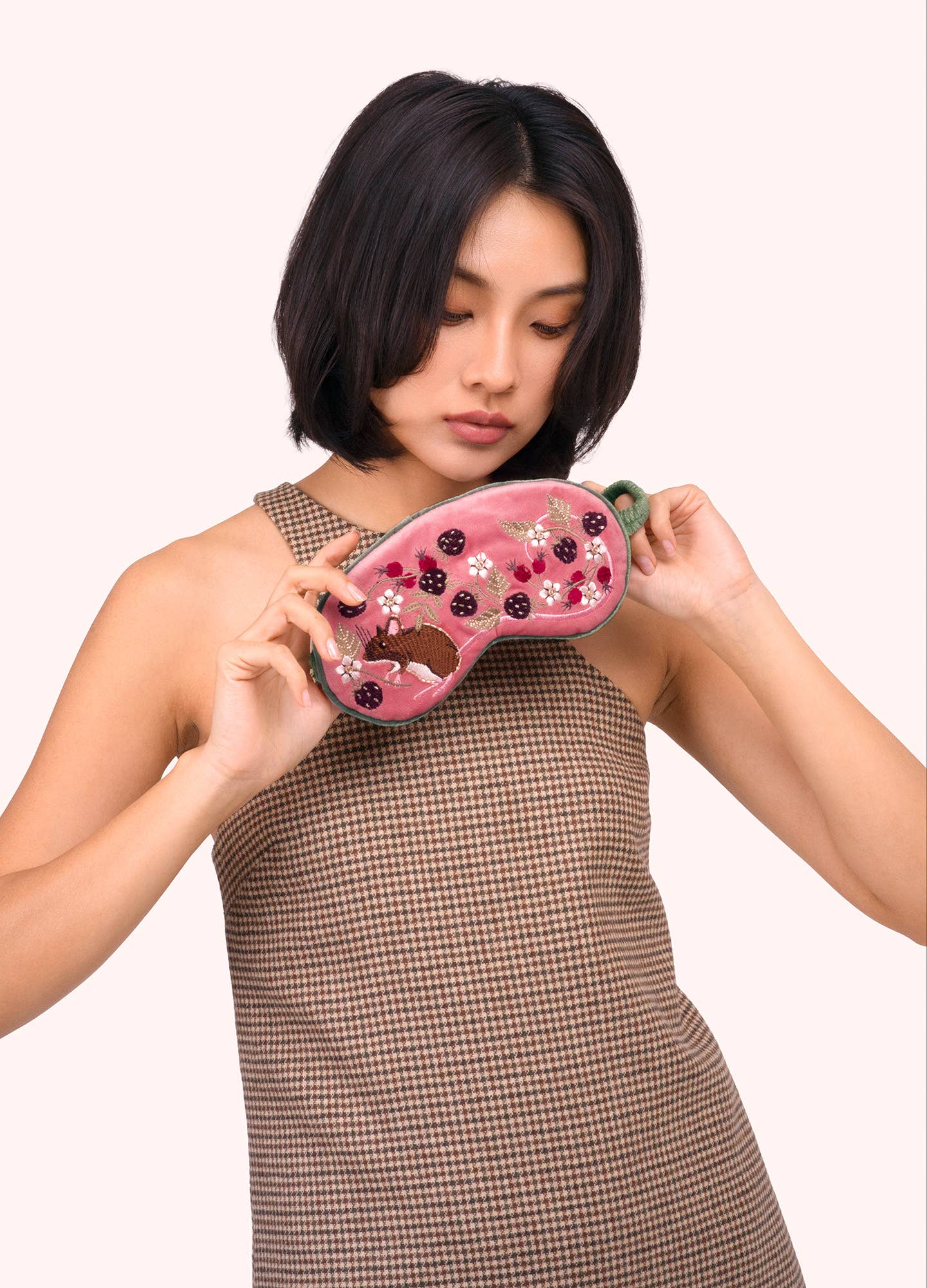 Whimsical Mouse with Berries Velvet Sleep Mask