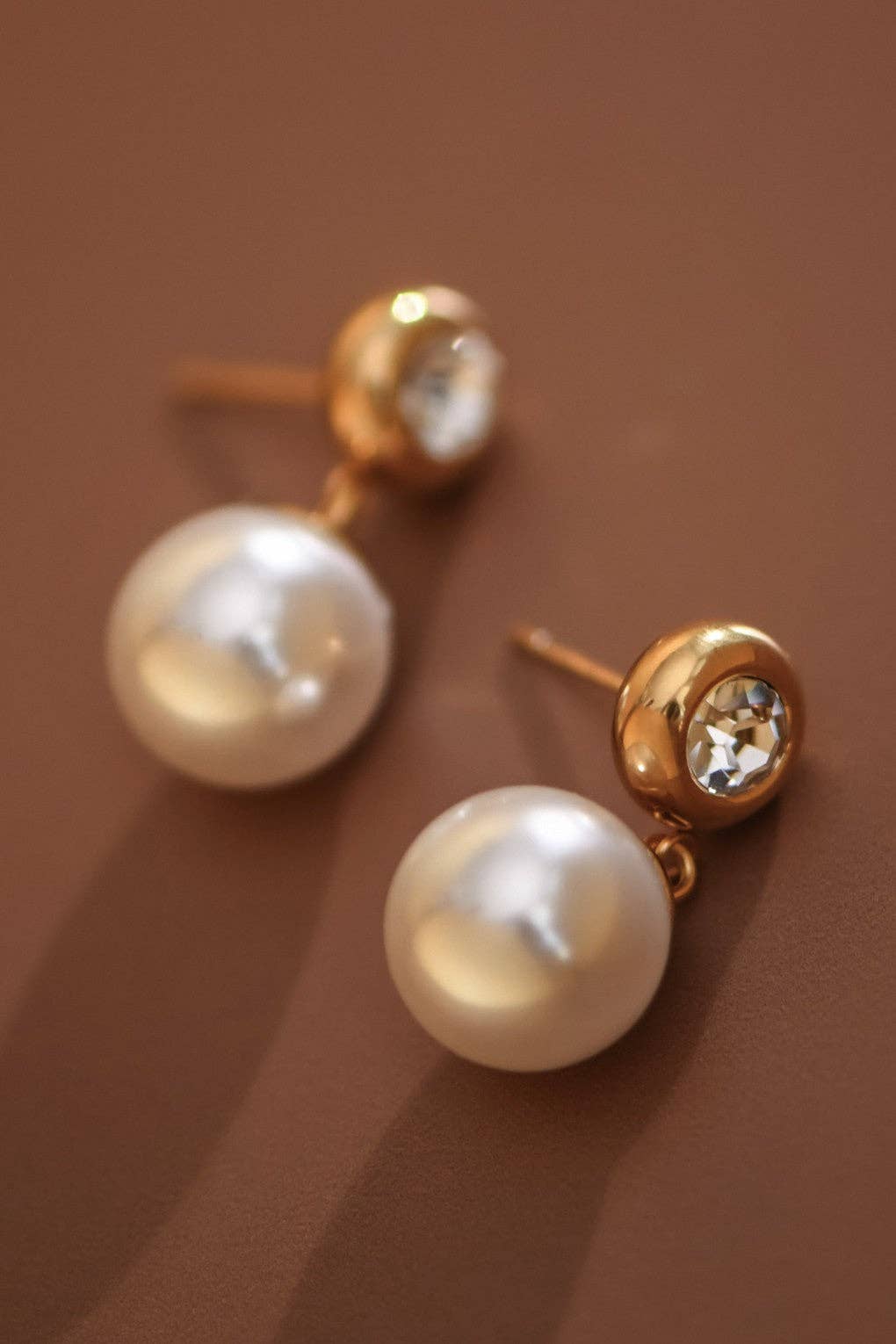 18K Gold Plated Waterproof Pearl and Diamond Drop Earrings