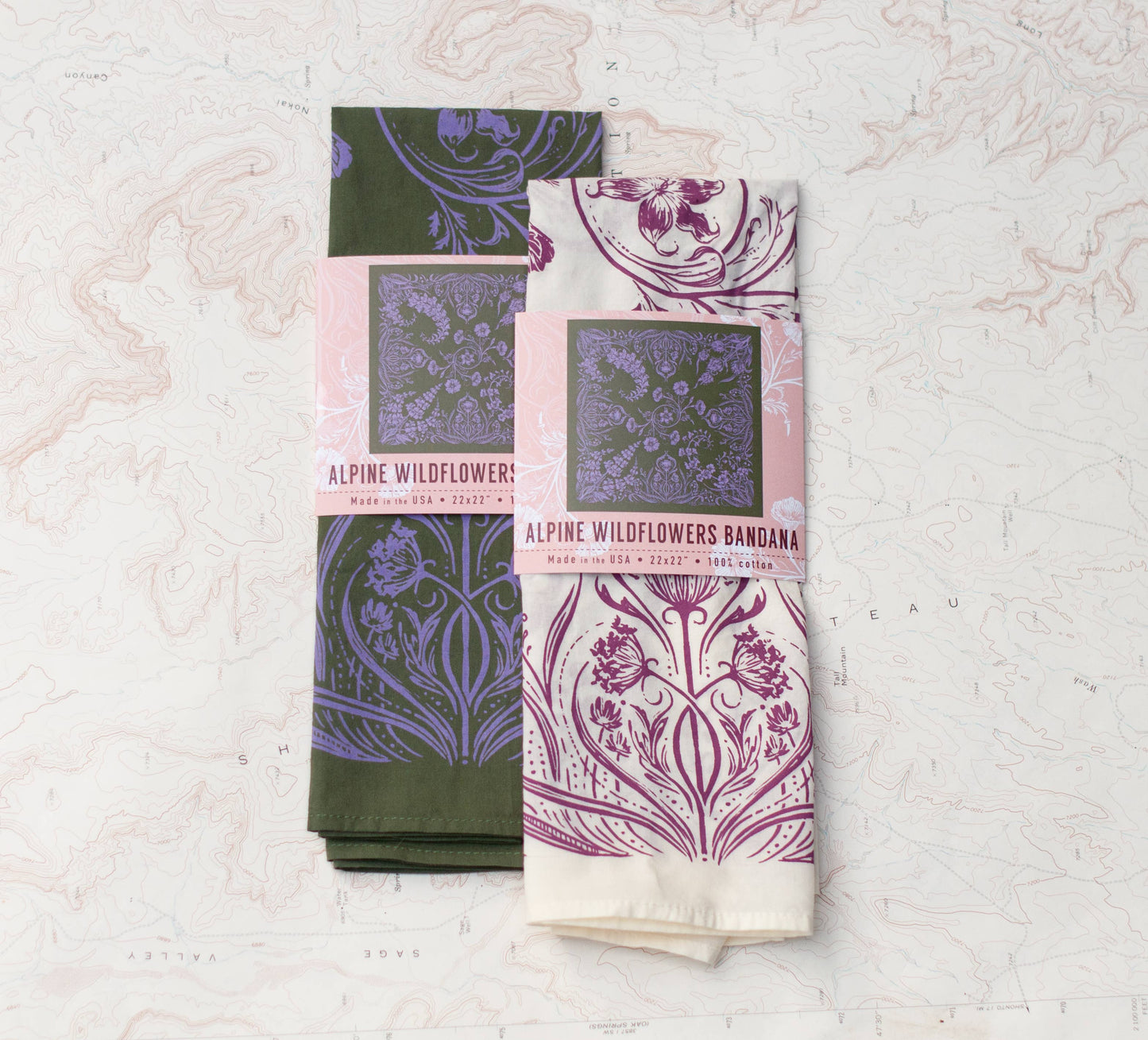 Alpine Wildflowers Premium Discharge Cotton Bandana