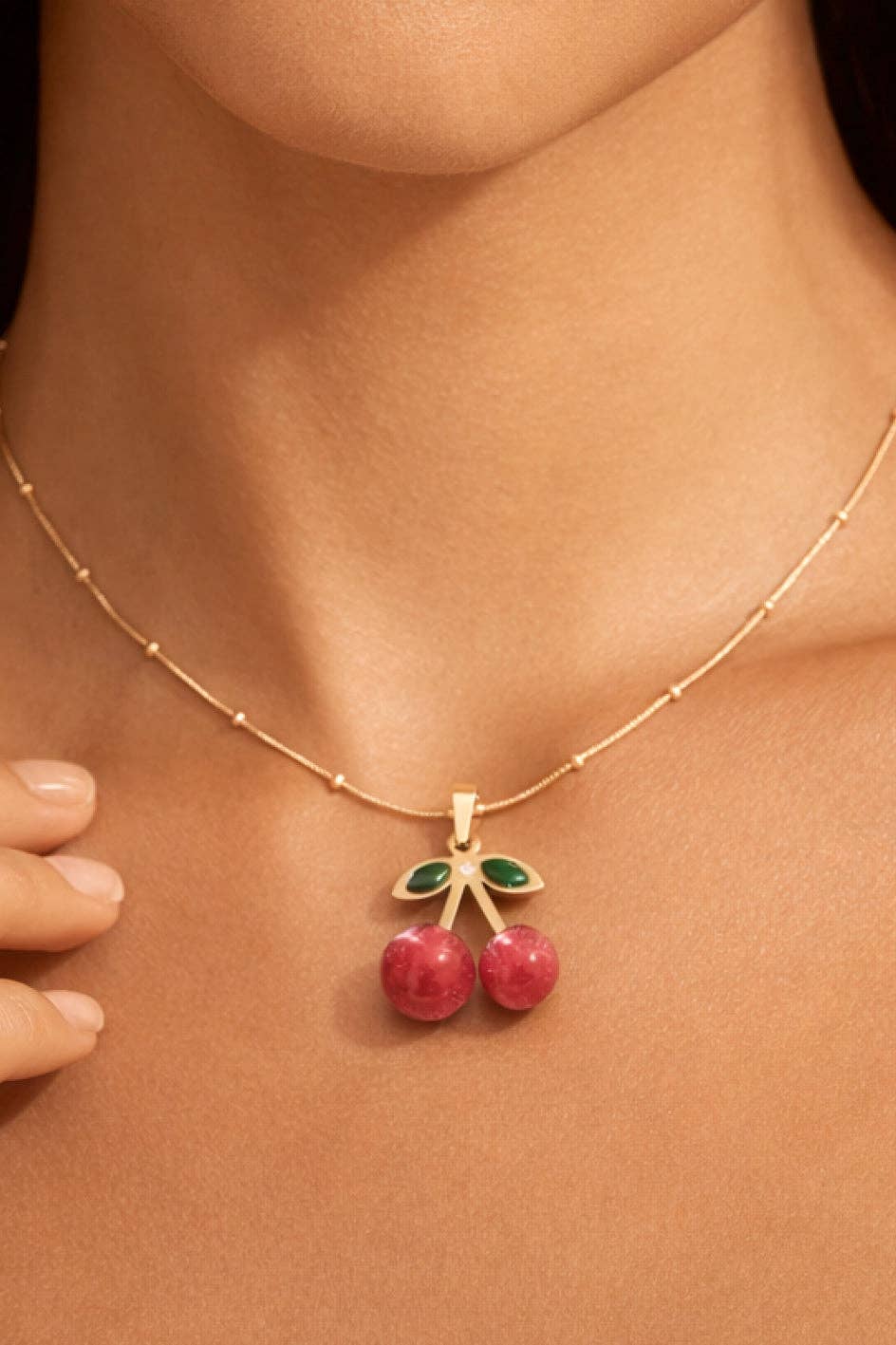 18K Gold Plated Red Cherry Necklace