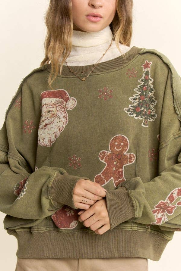 Vintage Olive Holiday Graphic Sweatshirt