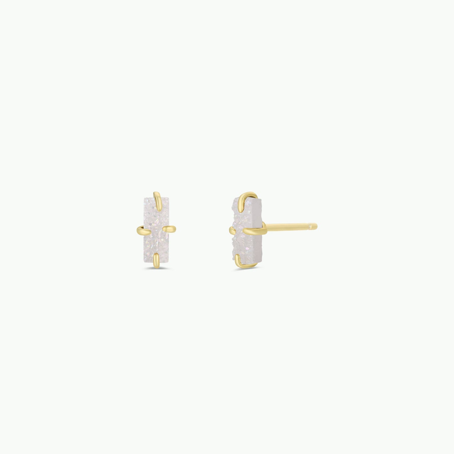 Druzy Bar - White - Gold Earrings