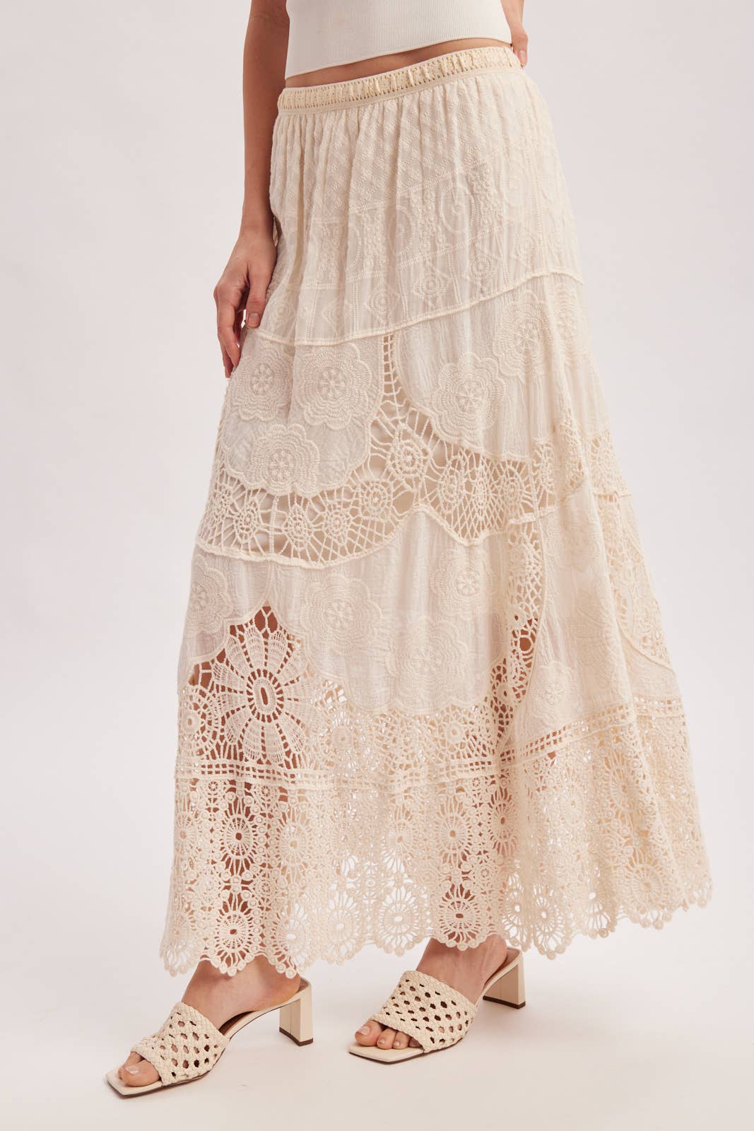 BOHO SHEER LACE MAXI SKIRT WITH LINING