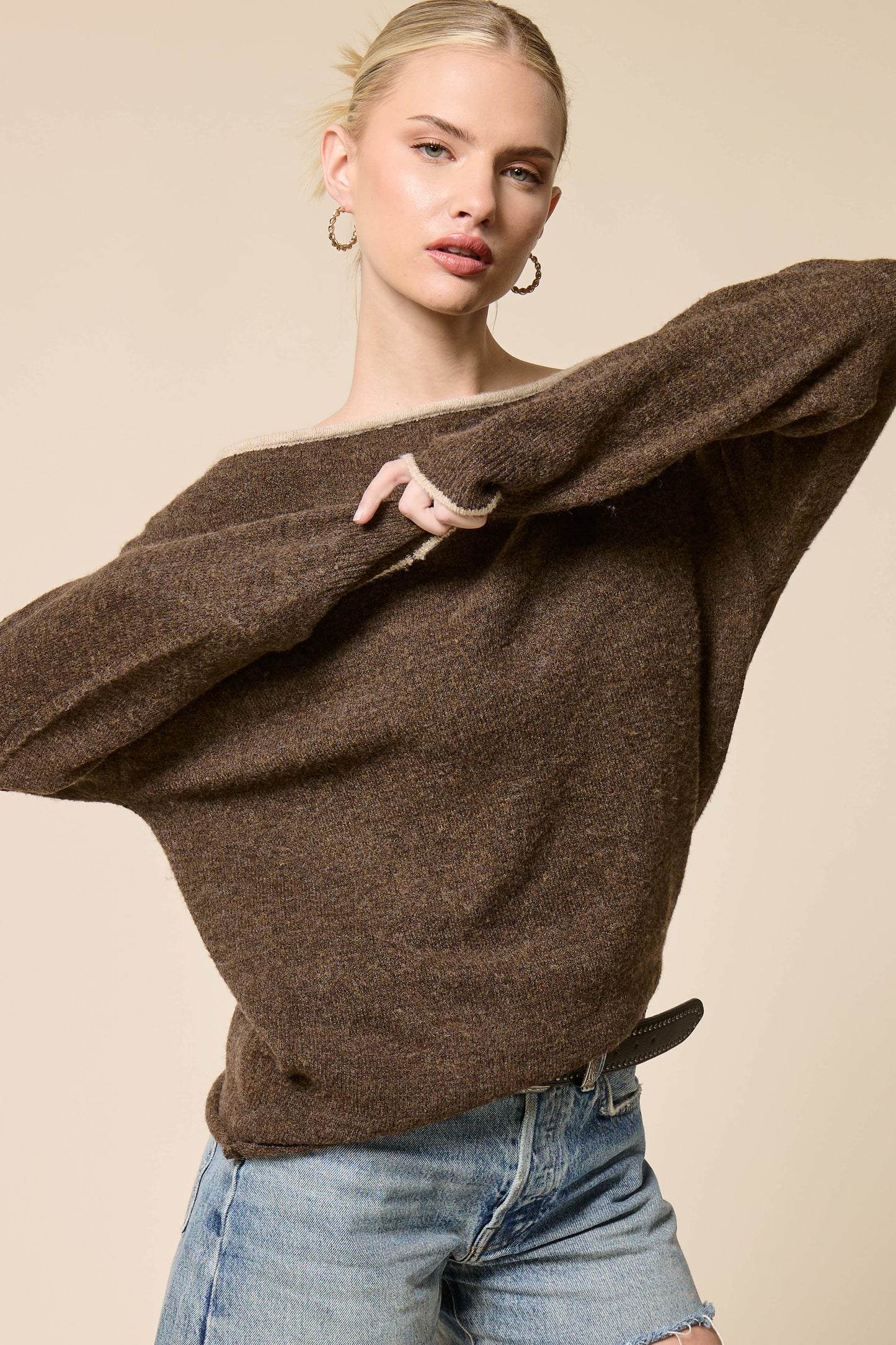 Dolman Off Shoulder Knit Sweater