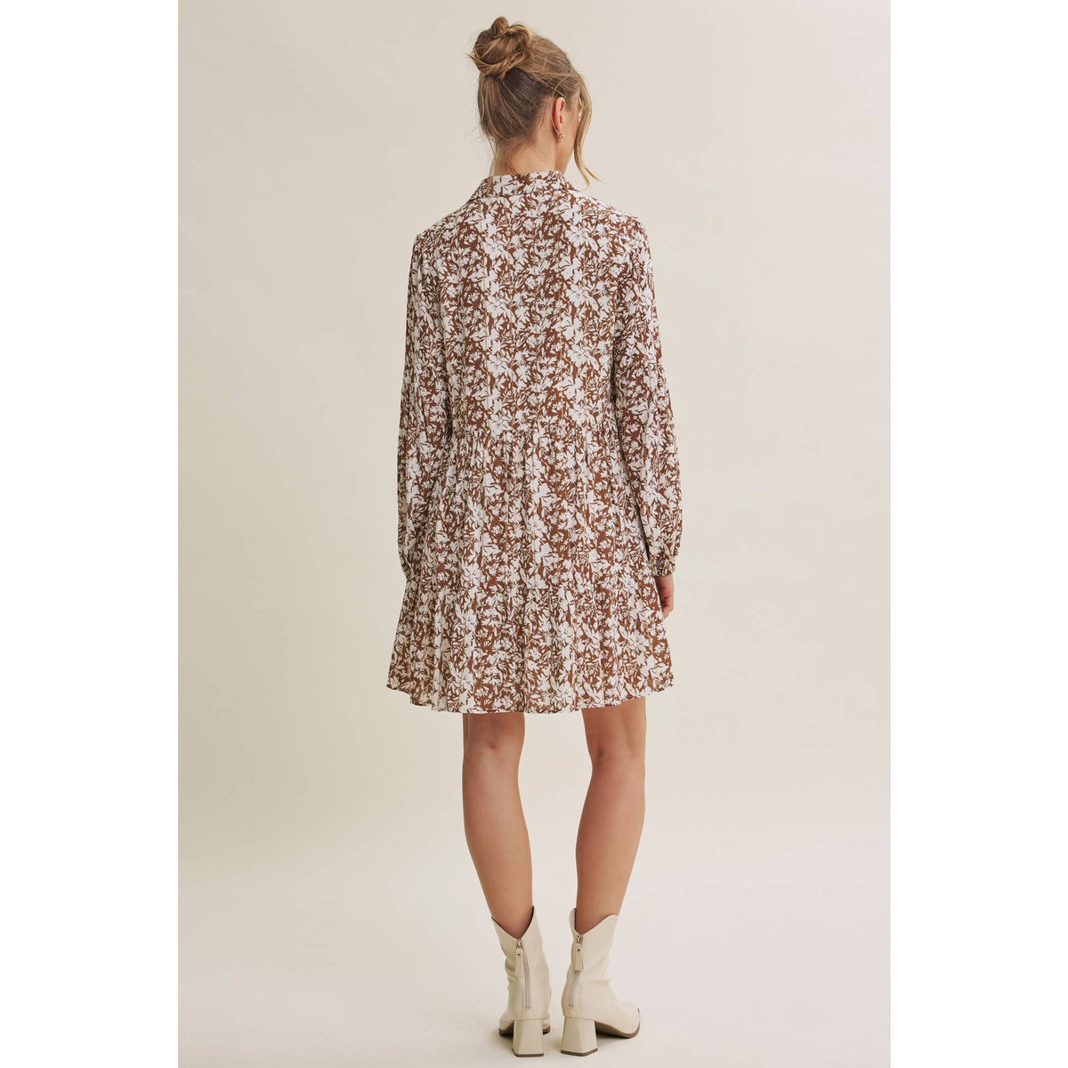 Soft Autumn Floral Button-Down Mini Shift Dress