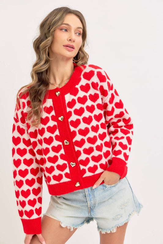 Sweetheart Button Cardigan – Pink or Red