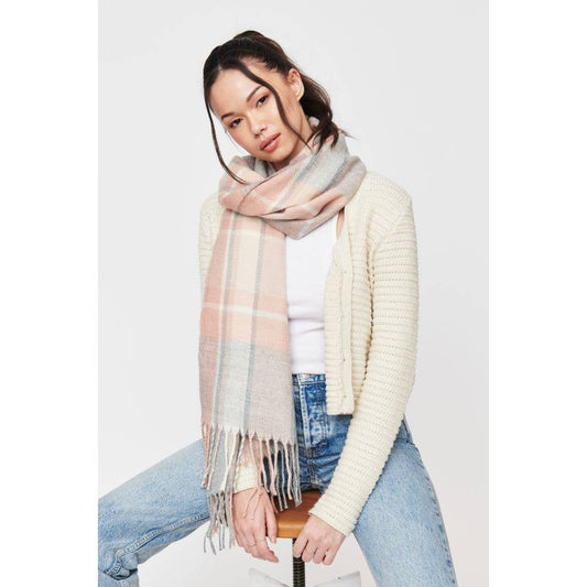 Muted Plaid Fringe Scarf