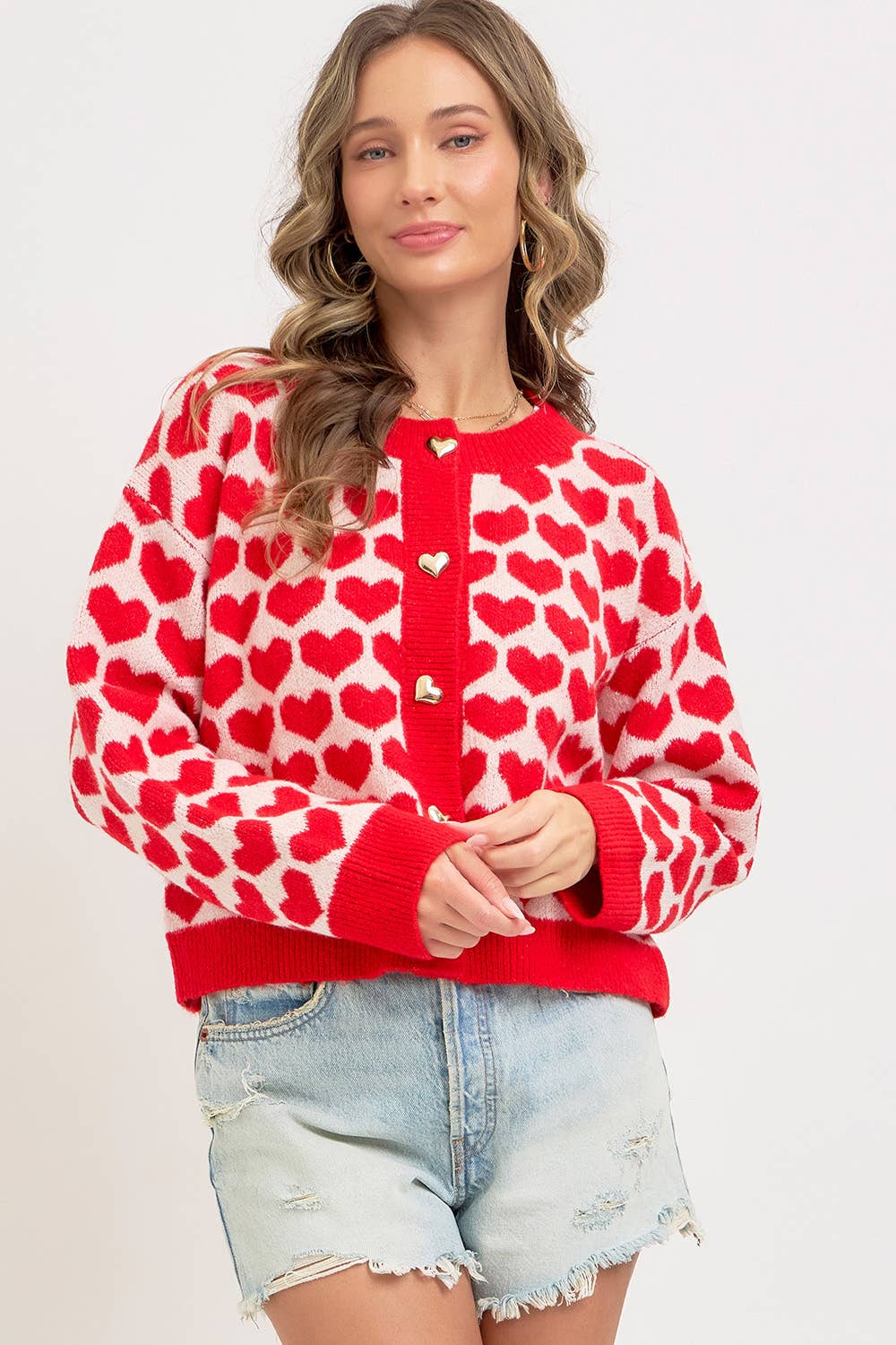Sweetheart Button Cardigan – Pink or Red