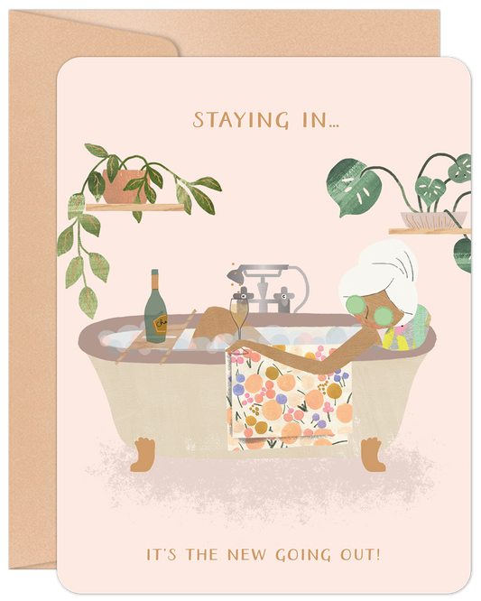 Staying In Woman Relaxing in Bath Birthday Card