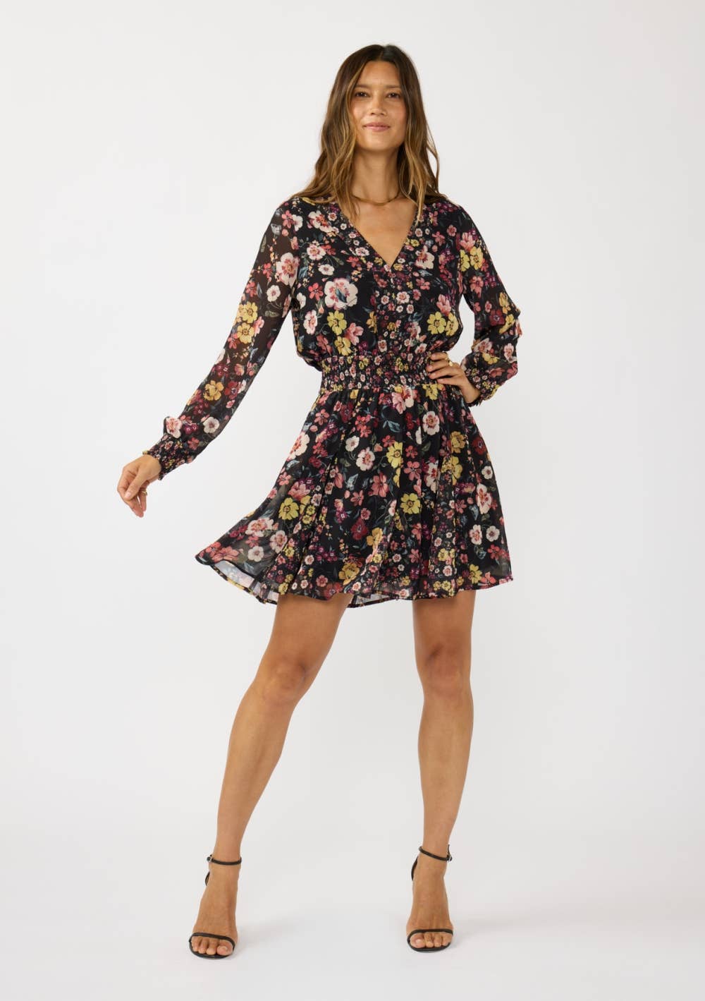 Smocked Waist V-Neck Mini Dress