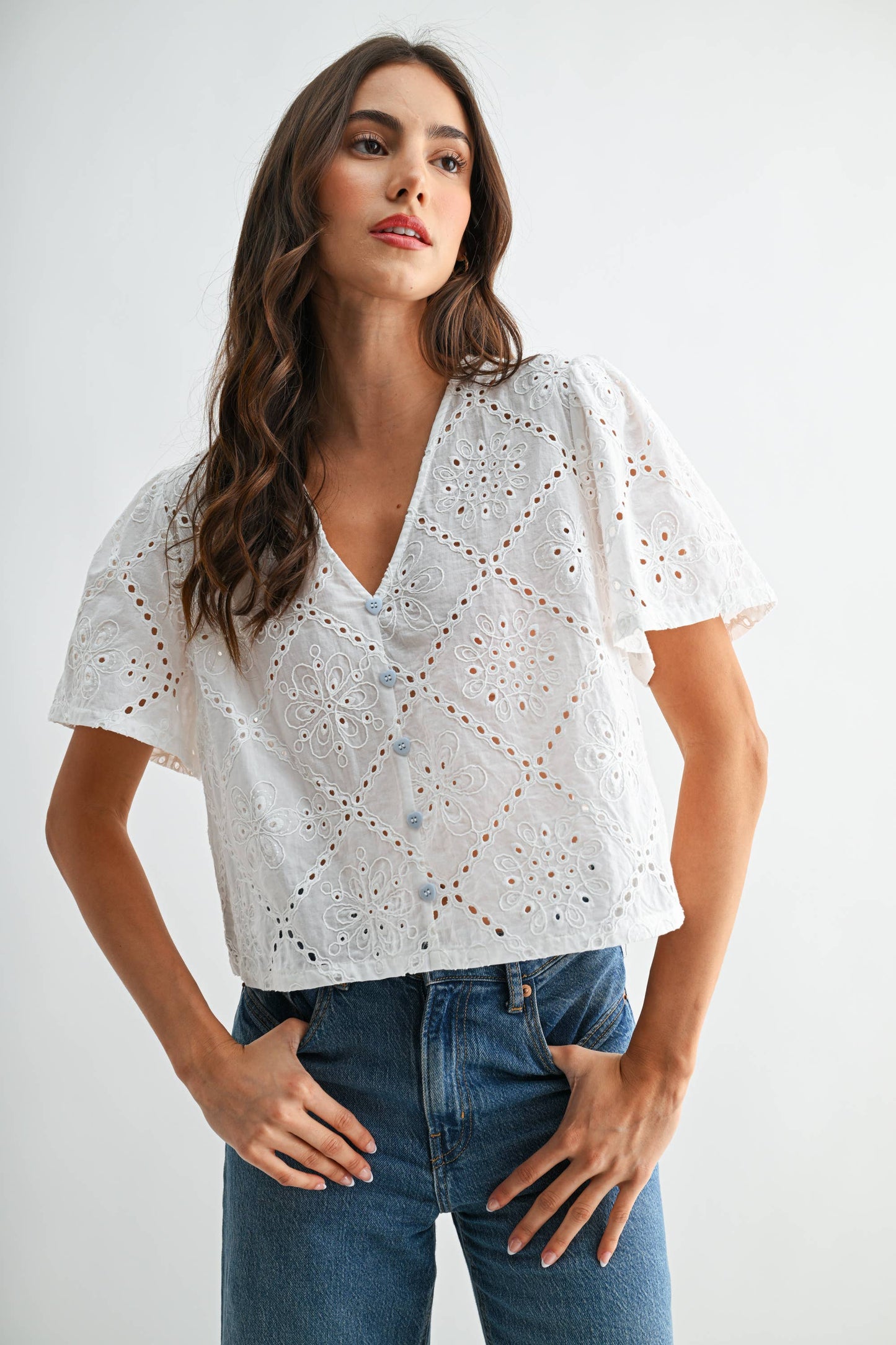 White Broderie Anglaise Short Sleeve Blouse