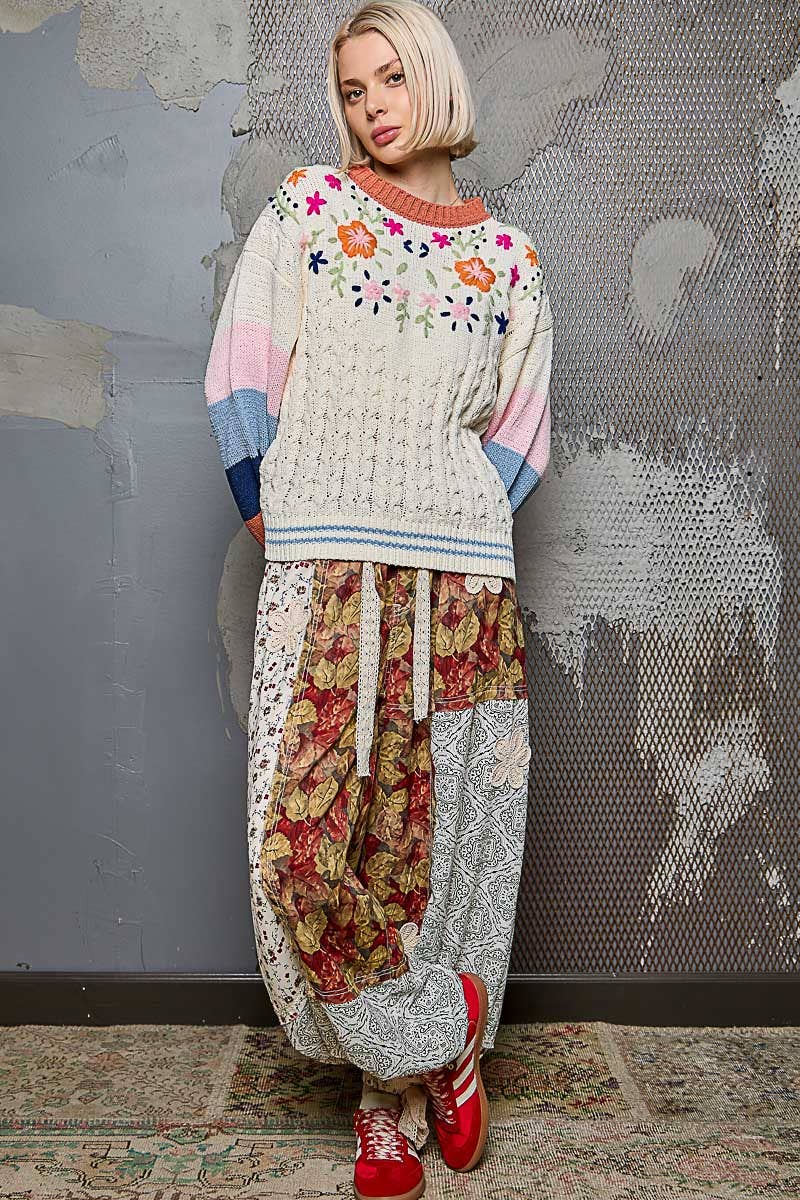 Joyful Garden Balloon-Sleeve Sweater