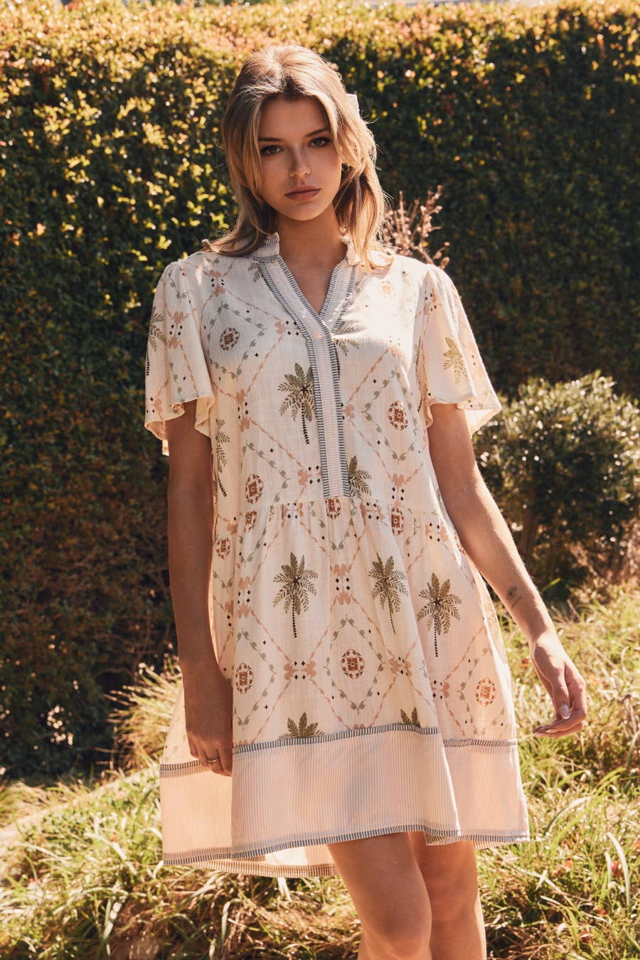 Tropical Printed Woven Baby Doll Mini Dress