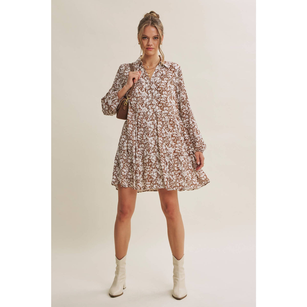 Soft Autumn Floral Button-Down Mini Shift Dress