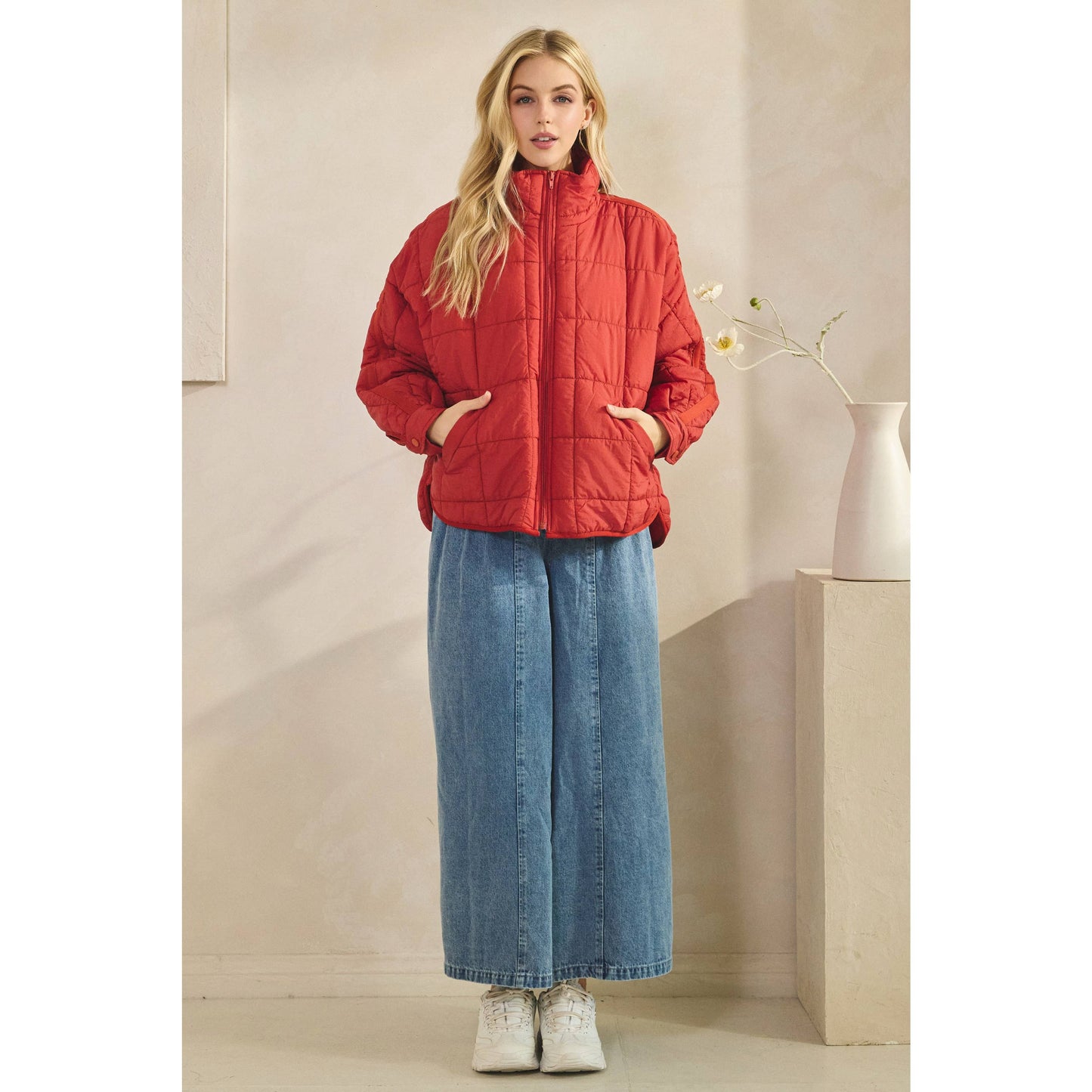 Oversized Packable Puffer Jacket – Brick Red