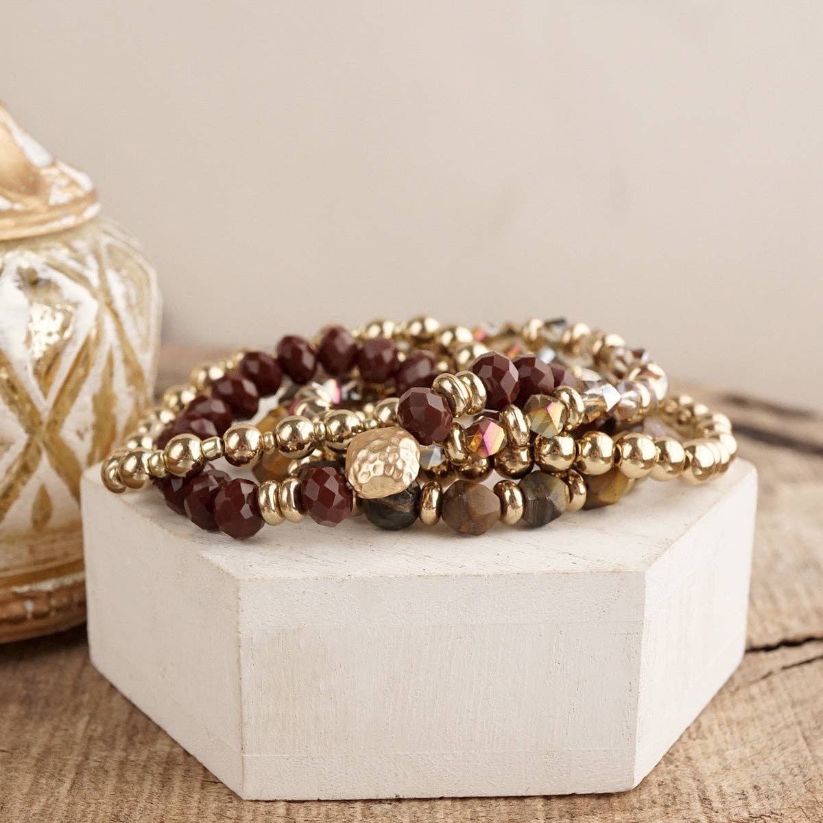 Golden Burgundy Bracelet Stack