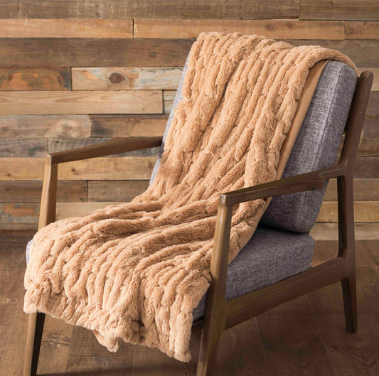 Luxuriously Soft Faux Fur Throw - Camel