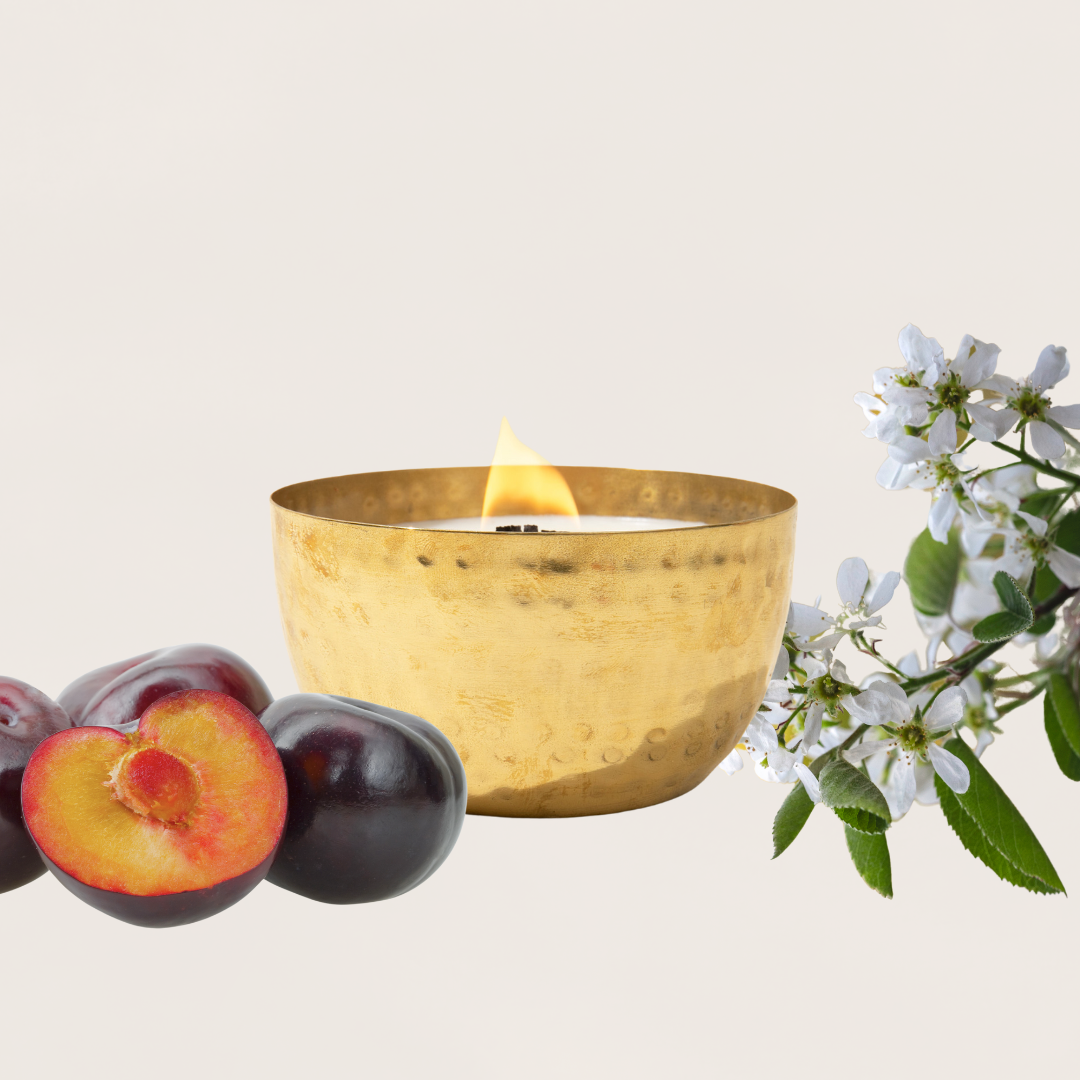 Woodland Plum & Amber-Solid Brass 14oz Soy Candle