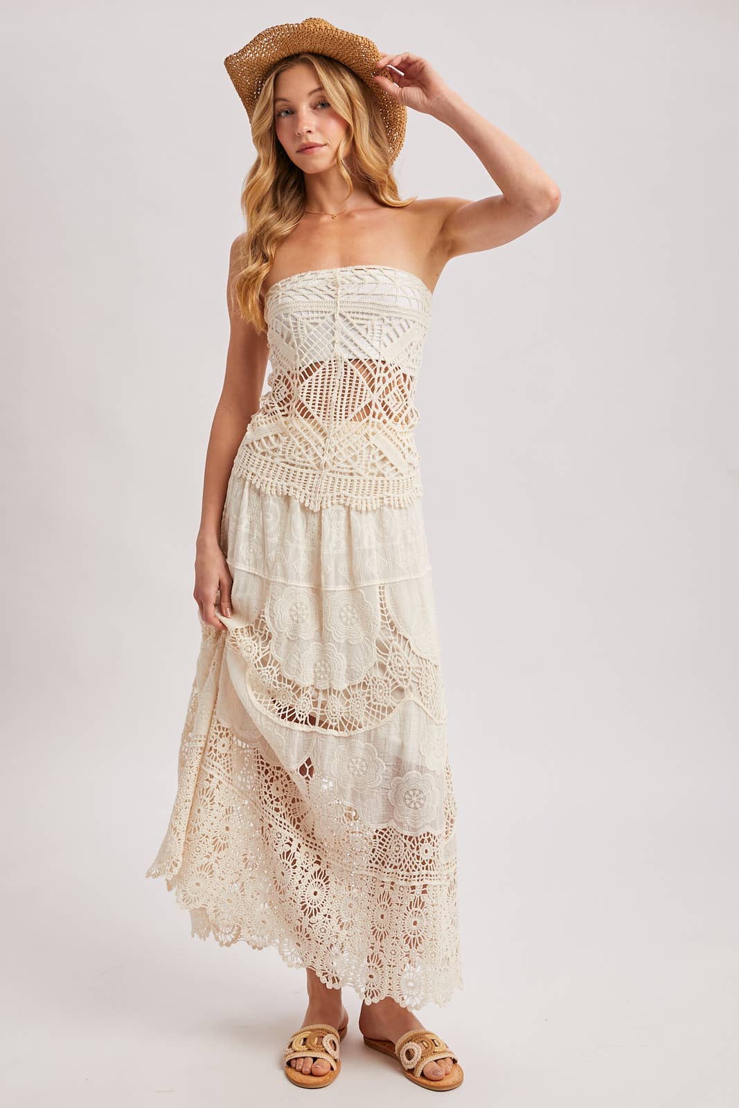 BOHO SHEER LACE MAXI SKIRT WITH LINING