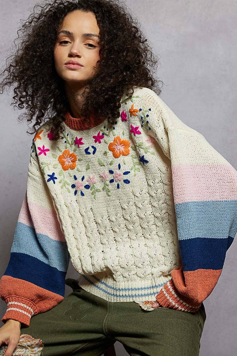 Joyful Garden Balloon-Sleeve Sweater