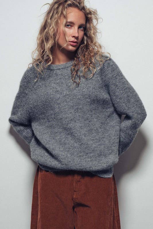 Ribbed Knit Sweater & Hooded Scarf Set