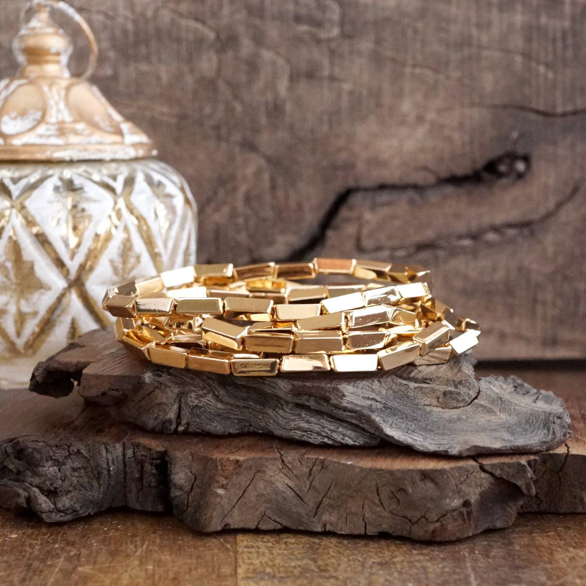 Light Gleam – Set of 5 Reflective Block Bead Bracelets