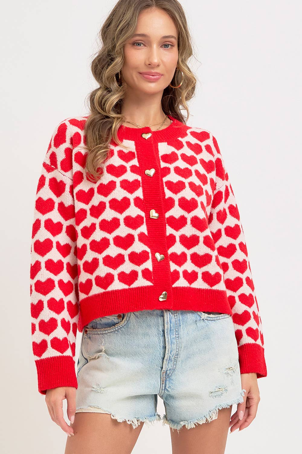 Sweetheart Button Cardigan – Pink or Red