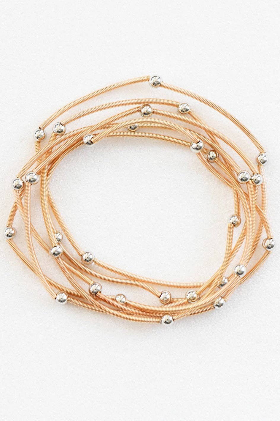 Boho Layered Spring Coil Guitar String Bracelet with Metallic Beads Set