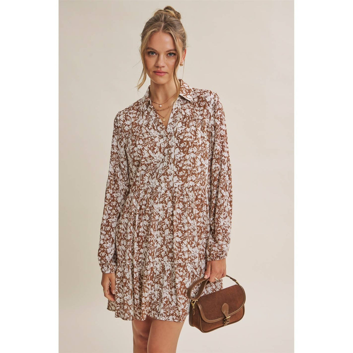 Soft Autumn Floral Button-Down Mini Shift Dress