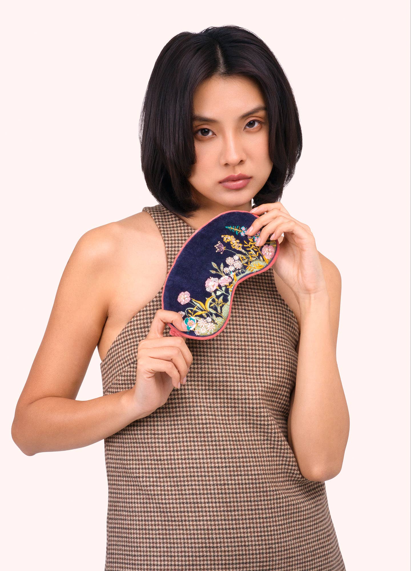 Luxurious Navy Velvet Wildflowers Sleep Mask