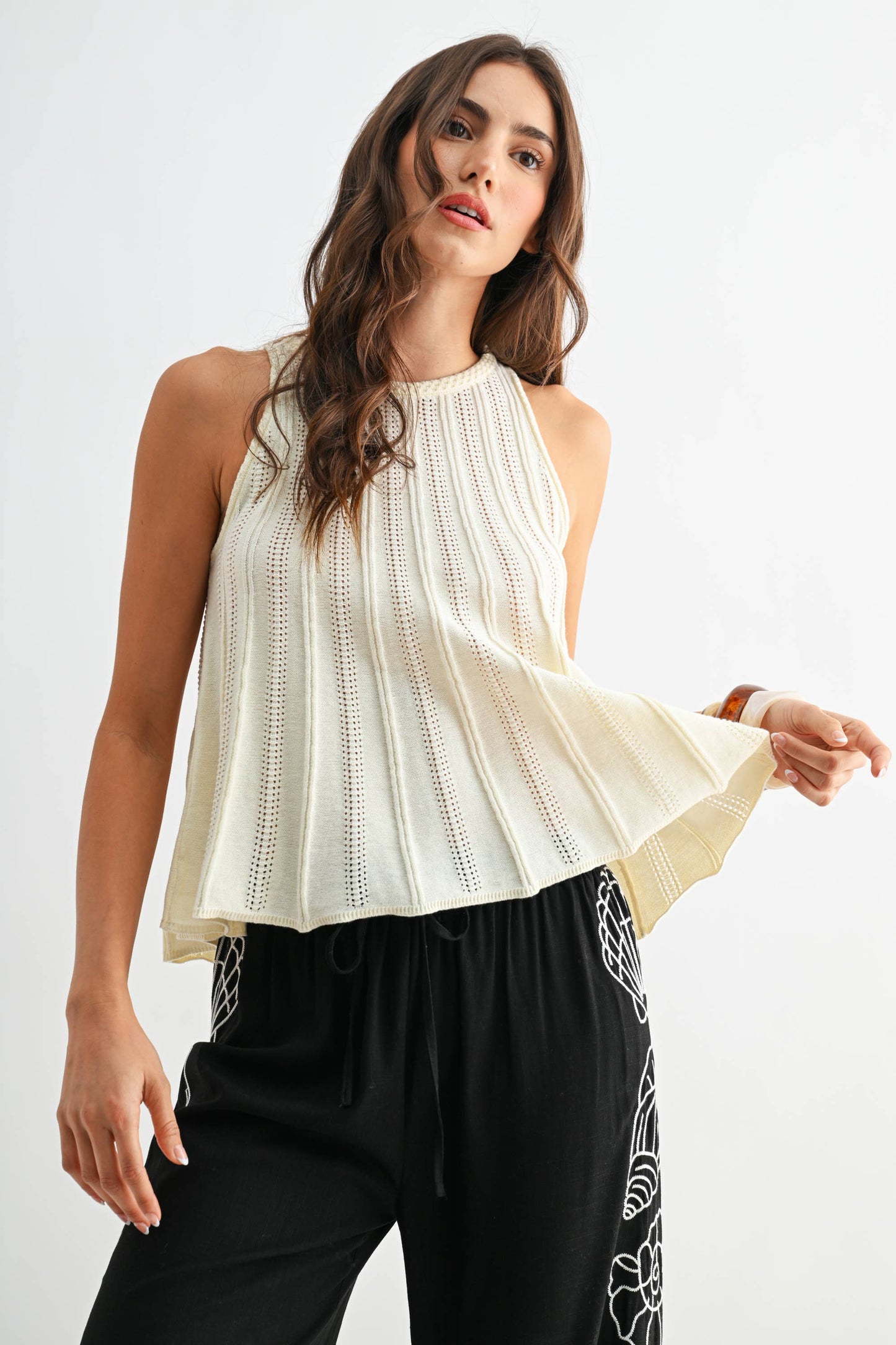 Sleeveless Knit Top with Flared Hem