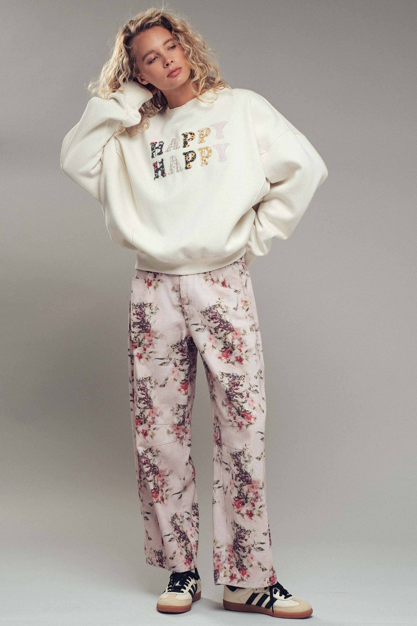 Floral Watercolor Barrel Jeans