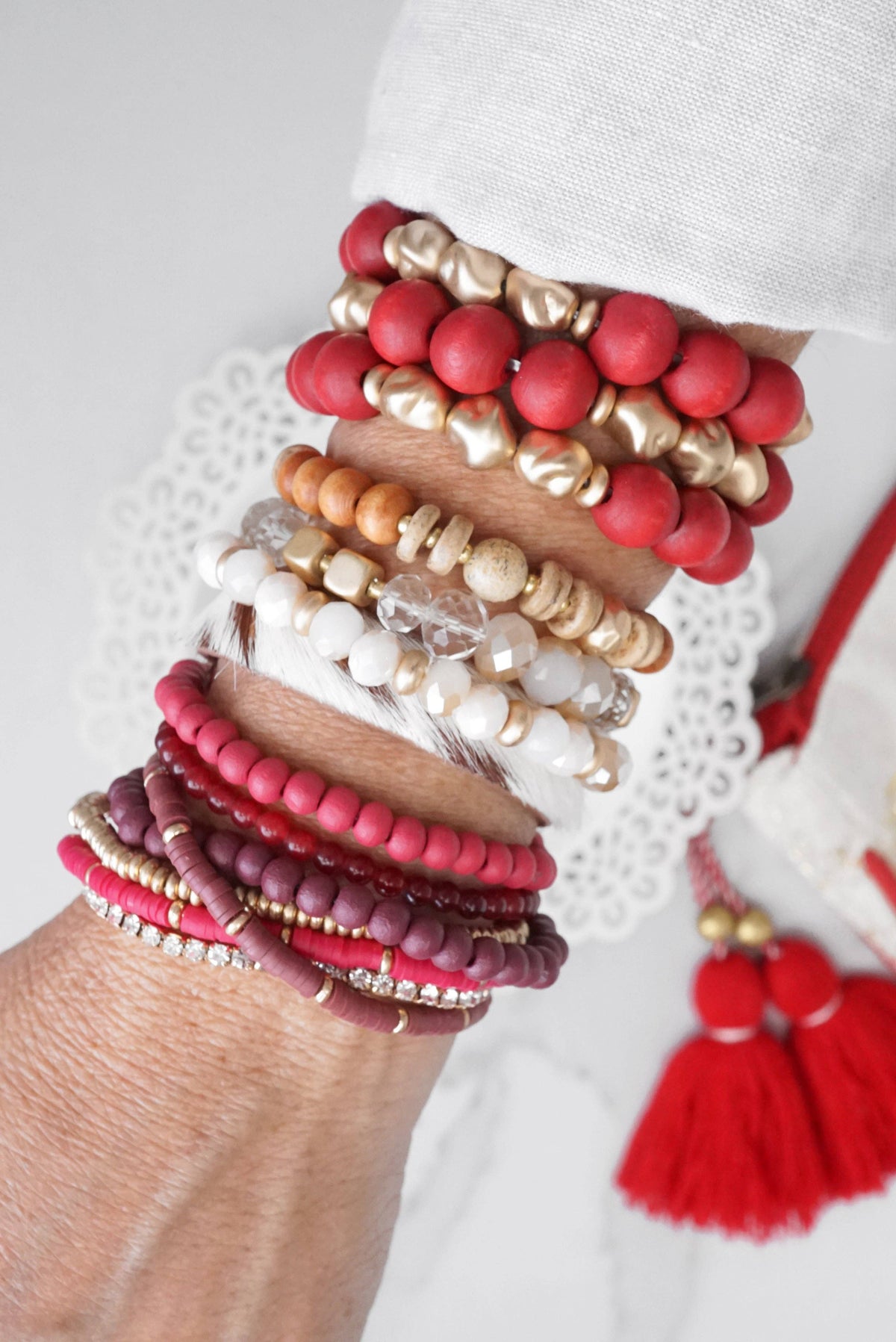 Cranberry Beaded Bracelets Stack