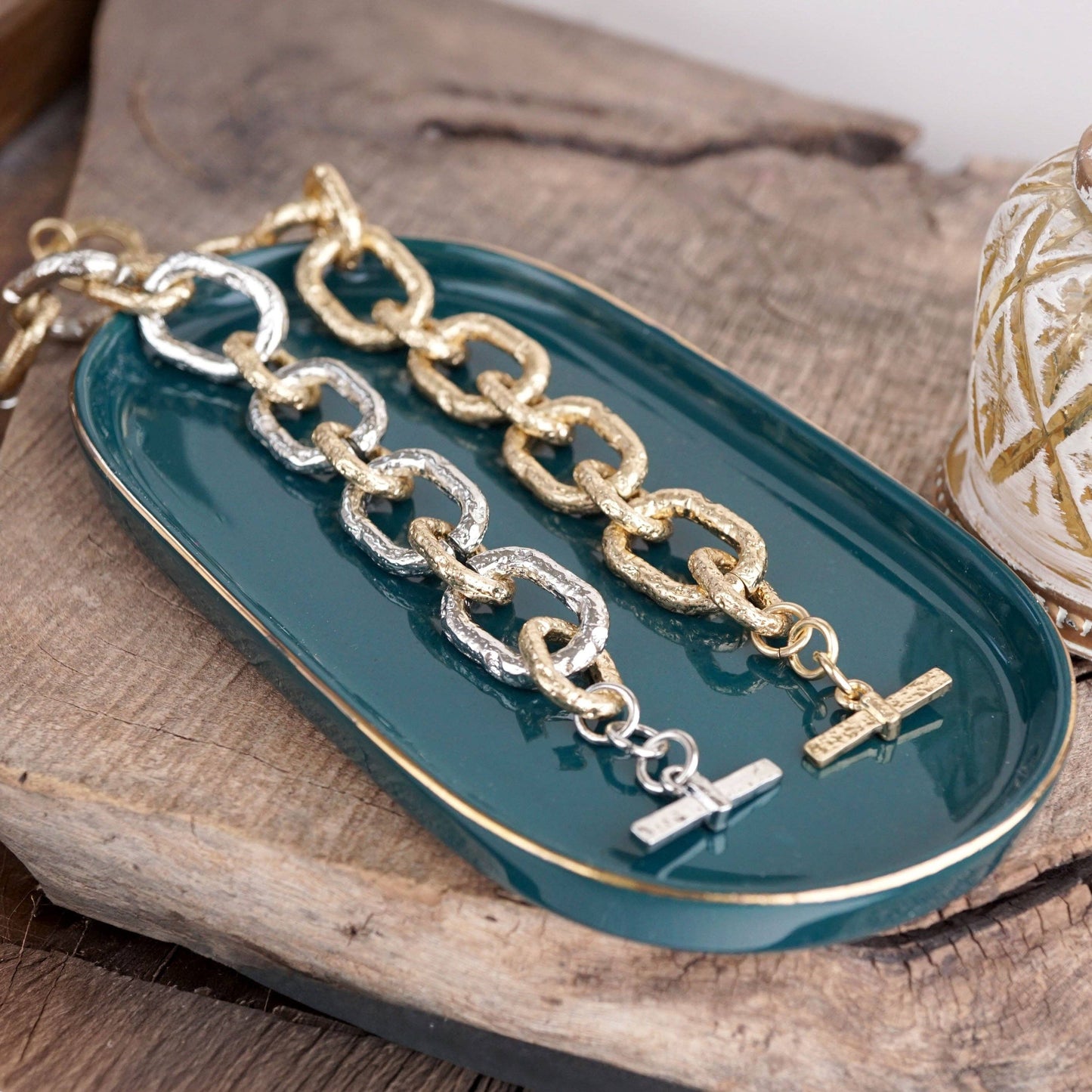 Luxe Link – Chunky Rectangle Two Tone Link Bracelet