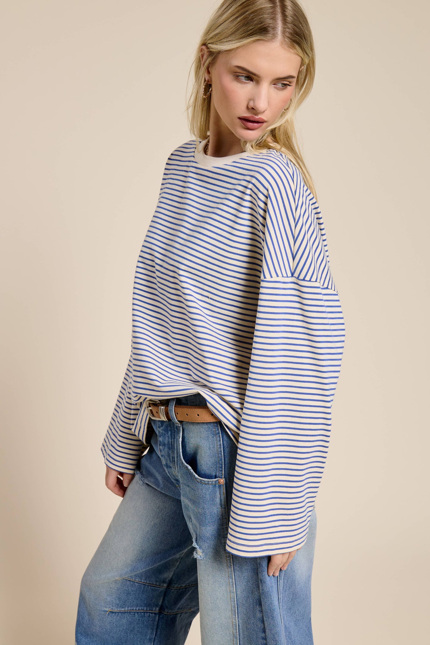 Striped Oversized Long Sleeve Top