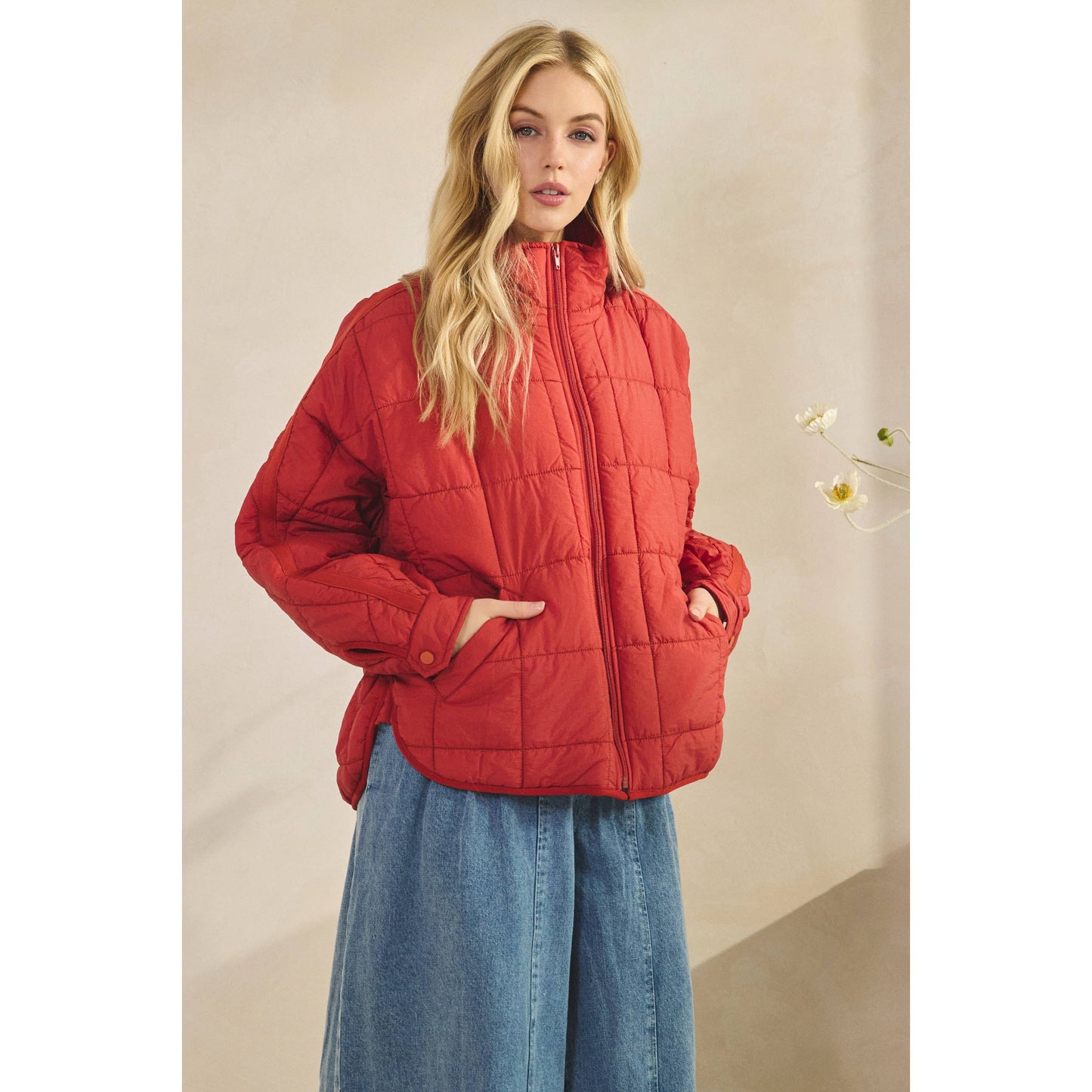 Oversized Packable Puffer Jacket – Brick Red