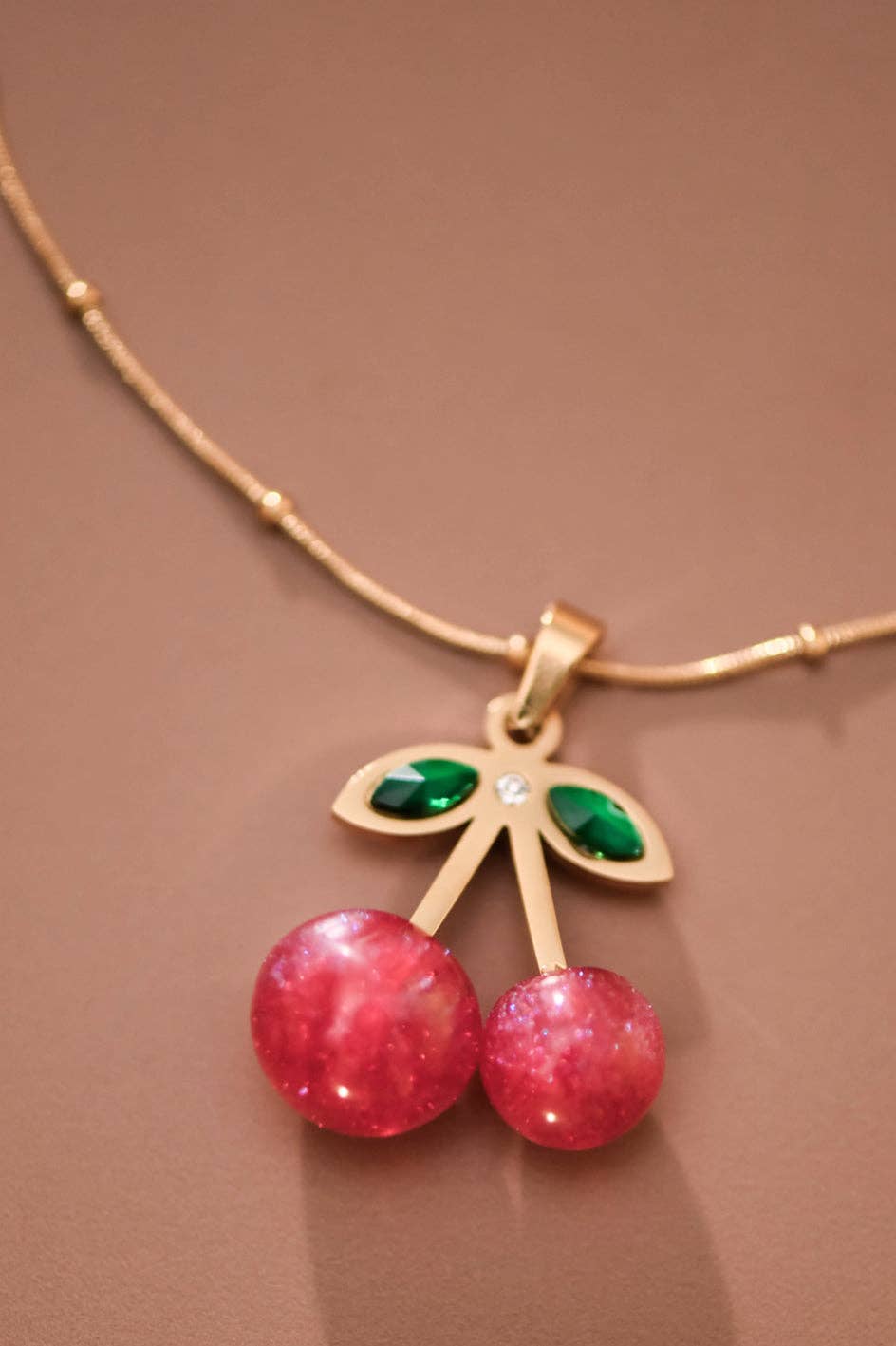 18K Gold Plated Red Cherry Necklace